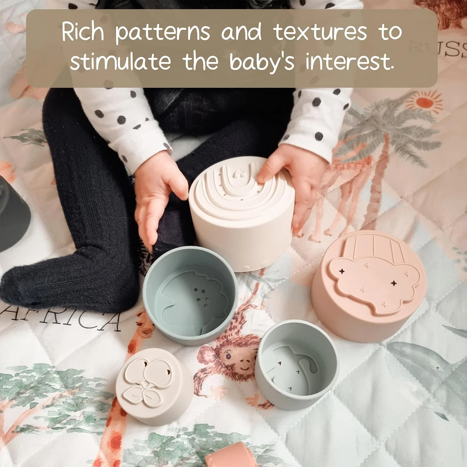 Stacking Cups Toy, Fun Educational Baby Toys Silicone Soft Teething Toy, Age 6+ Months, 7 Piece Set